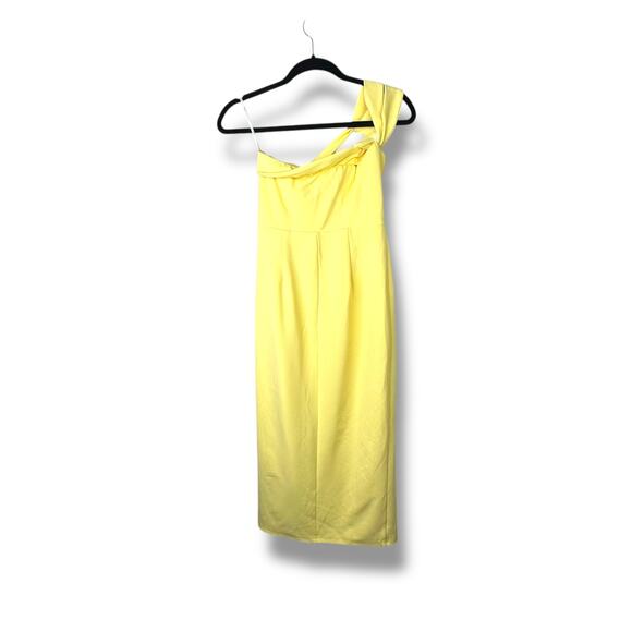 Lulus NWOT Twist and Make Up Light Yellow One-Shoulder Bodycon Midi Dress Small - Picture 7 of 9
